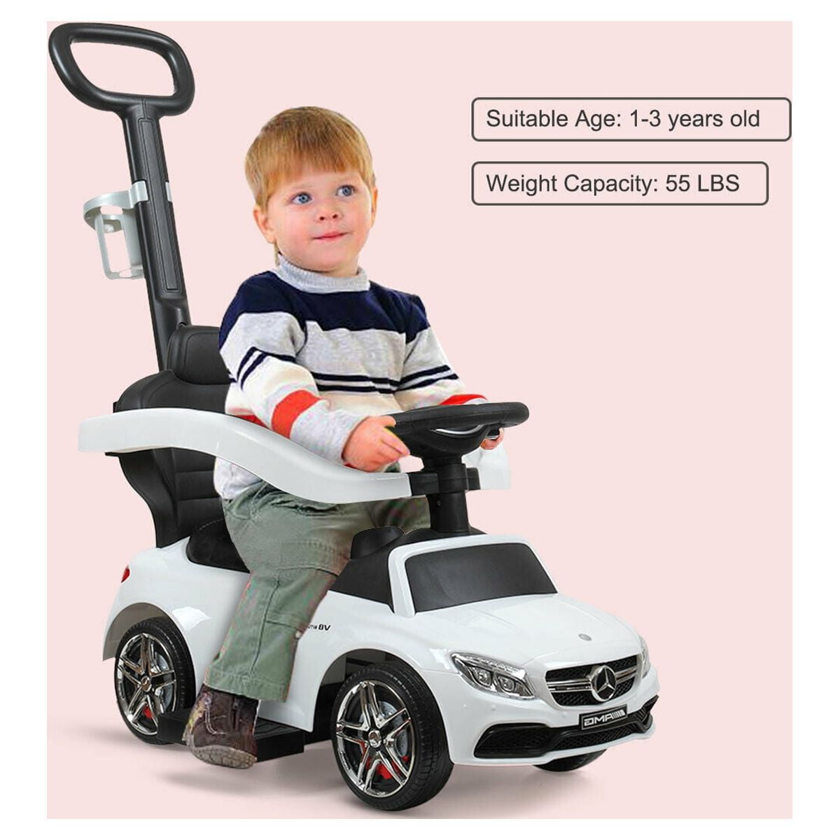 Lowestbest Kids Toddler Trolley, Kids Electric Car, Ride On Toy Car With Push Bar Lowestbest Kids Toddler Trolley, Kids Electric Car, Ride On Toy Car With Push Bar