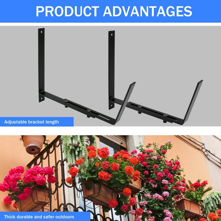 Black And Decker Iron 6-Pack Adjustable Planter Box Brackets - Heavy Duty  Wall Mount For Window Boxes & Flower Planters Railing Planter Box