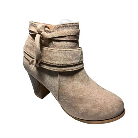 

Boots for Women Women S Fall Winter Solid Color Flock Boots Chunky Heel High-Heels Round-Toe Side Zipper Short Boots