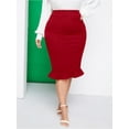 thumbnail image 3 of POSESHE Women's Plus Size Pencil Skirt For Work, Black Office Skirts For Women, Fashion Ruffle-Trim Business Skirts, 3 of 5