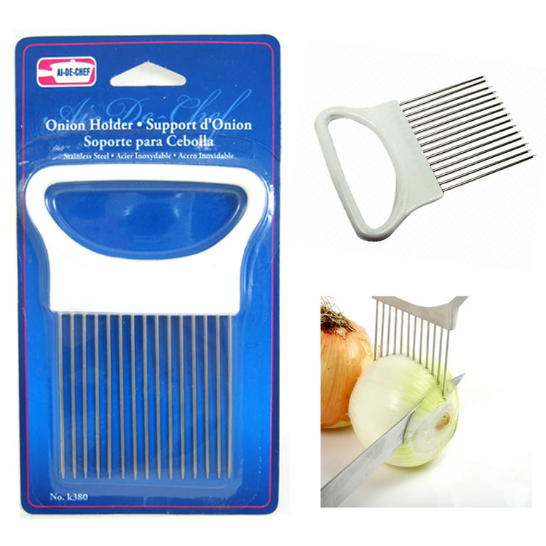 1 New Onion Holder Slicing Guide Stainless Steel Prongs Holds Slice Aid Cutting