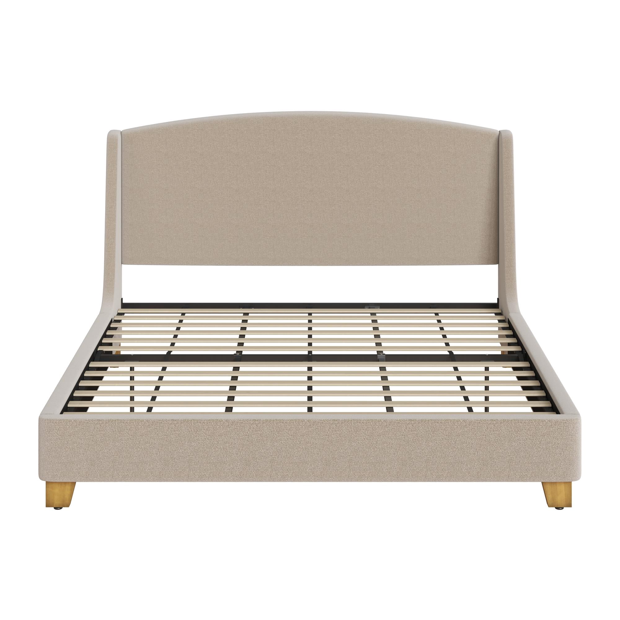 Better Homes & Gardens Windsor Platform Bed with Wingback Headboard, King, Wheat Boucle