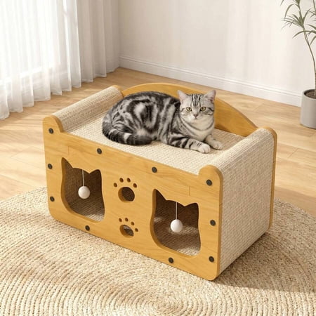 HRWGMUKVBG Cardboard Cat Scratcher House 2‑In‑1 with Interactive Ball Durable Cat Lounge Rest Bed Grinding Toy for Kittens & Adult Cats Indoor Multi‑Functional Cat Furniture