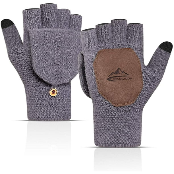 Convertible Gloves Wool Knit Fingerless Gloves Warm Windproof