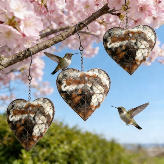 Handmade Fiber Bird Nesting Heart with Refillable Birds Haven 1 Heart Shape Hummingbird Nesting, for Animal Hummingbirds Lovers Home Garden Yard Winter Fowl Gifts