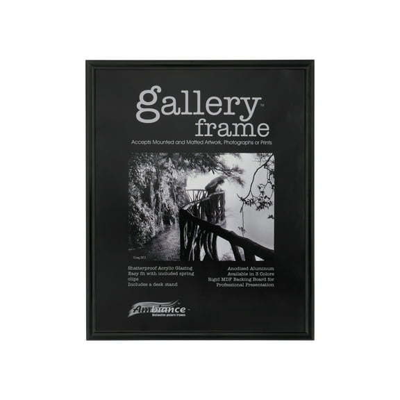 Ambiance Gallery Aluminum Picture Frame Includes Shatterproof Glazing and Spring Loaded Backerboard EASY TO FRAME - Single 16x20" - Black