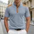 thumbnail image 2 of FUZHIQ Men's Stand Collar Short Sleeve Polo Shirts Slim Fit Contrast Shoulder Patch, Breathable Soft Multi Colors for Summer Business Casual Daily Wear,M, 2 of 5