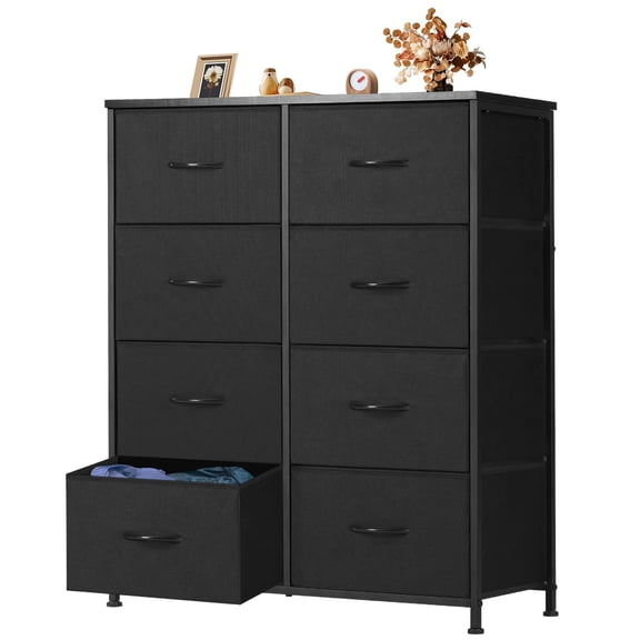 Tall 8-Drawer Fabric Storage Dresser, Black Steel Frame & Wood Top Organizer for Bedroom Closet