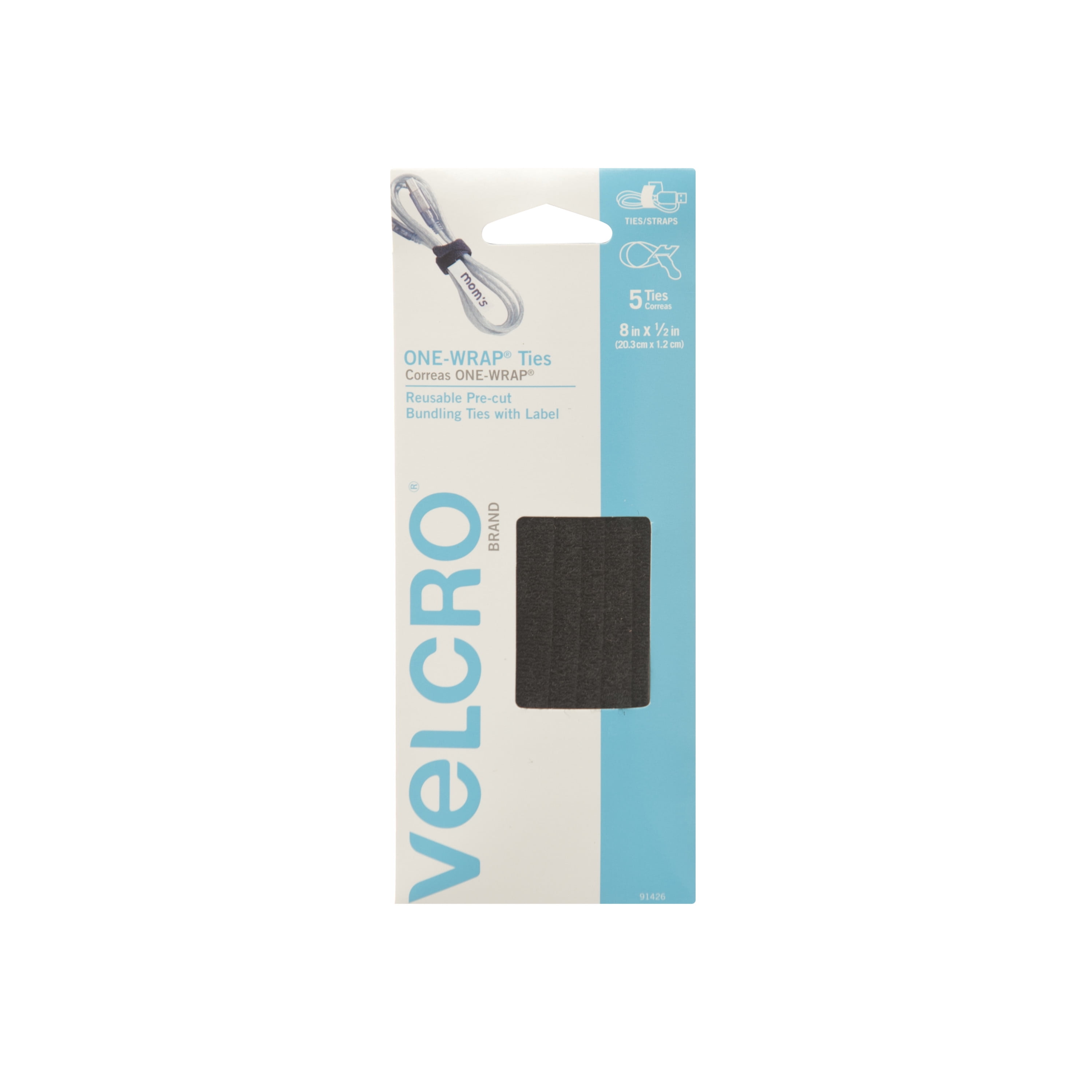 Velcro Brand Reusable Thin Ties 8in x 1/2in 25 Black 25 Gray For Wires & Cords 