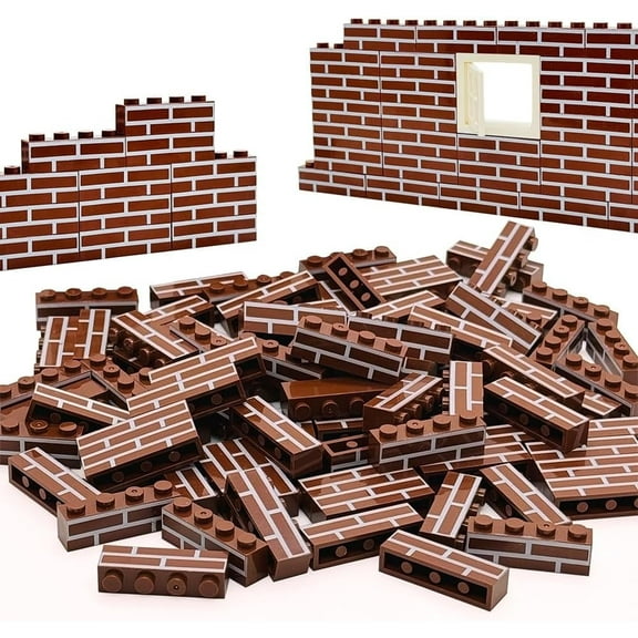 100Pcs Classic Wall Building Bricks,1x4 Masonry Profile Bricks Blocks Parts and Pieces Compatible with Major Brands Construction Toys for Kids 6yrs (100Pcs Brown)