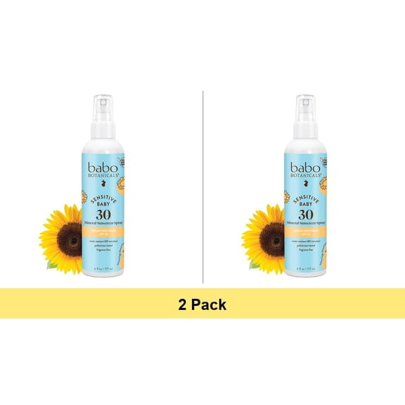 Babo Botanicals Baby Skin Mineral Sunscreen Spray SPF 30 - 2 Pack (12 oz Total)