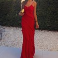 thumbnail image 3 of Vestido De Tirantes Finos Vestido de tirantes finos para mujer, sin mangas, con volantes, vestido dividido de cóctel (rojo L) Ygjytge para Mujer Rojo T L, 3 of 7