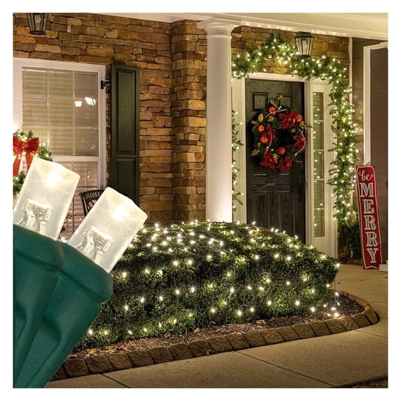 LED Net Lights Warm White 4x6ft - Christmas Outdoor Decorations, 100 Count, Green Wire, UL Listed