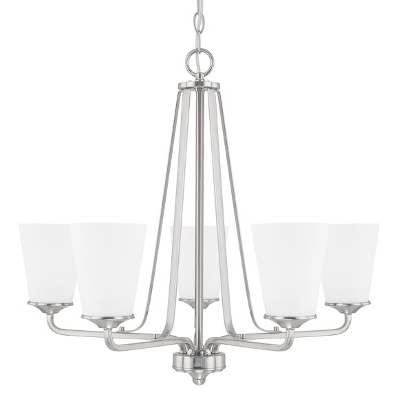 HomePlace Lighting 414151BN-331 Braylon Transitional Soft White Glass Chandelier, 5-Light 500 Total Watts, 23" H x 26" W, Brushed Nickel