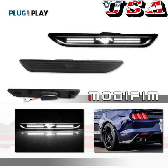 Suitable for 2015-2021 Ford Mustang rear fender side marker light, smoked lens, white LED-