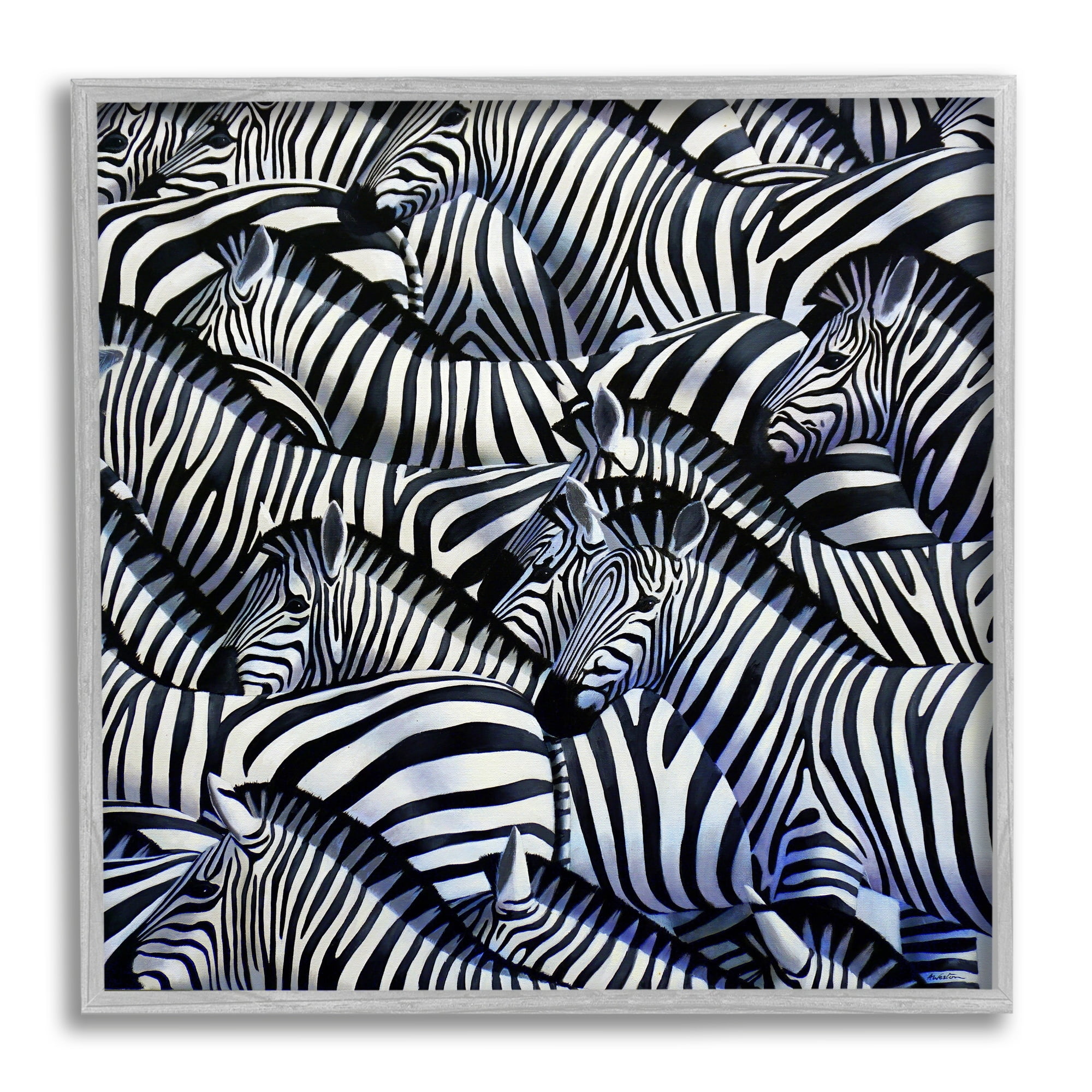 Stupell Industries Crowded Zebra Herd Black Stripes Animals Painting Graphic Art Gray Framed Art Print Wall Art, Design by Alan Weston