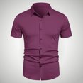 thumbnail image 1 of pstuiky Camisas casuales de manga corta para hombre, Camisa informal de negocios de color liso con solapa y botones de manga corta para hombre ropa de hombre l, 1 of 6