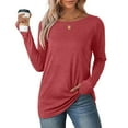 thumbnail image 2 of Fanxing Women's Long Sleeve Shirts with Thumb Hole Casual Crewneck Pullover Lightweight Tees Shirt 2025 Fall Tops Red,XL, 2 of 8