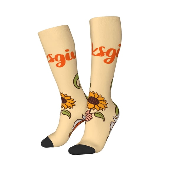 Picia Women Crew Soft Moisture-wicking Socks Gnomes Happy Thanksgiving Pattern Design Cotton Socks, One Size fit All