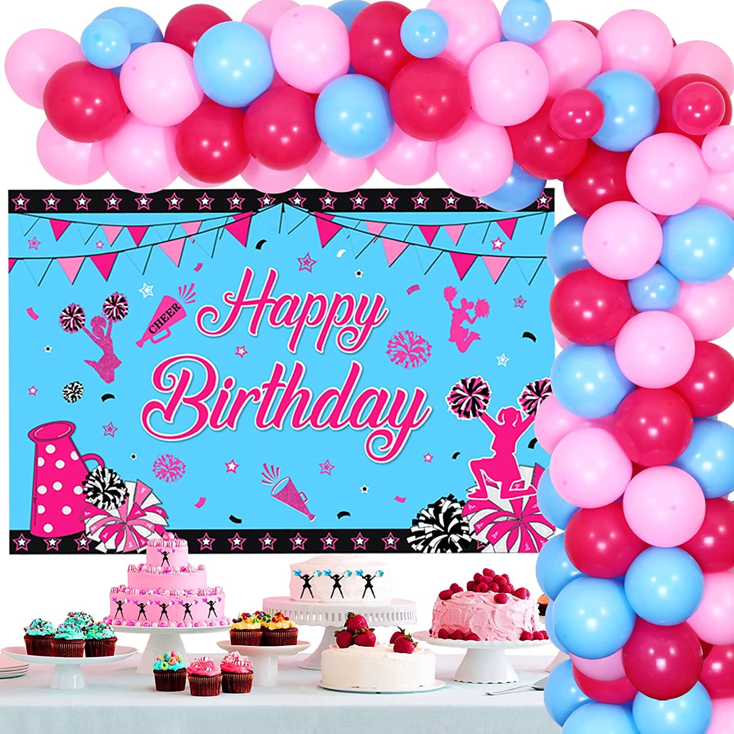 Cheerleading Birthday Party Decorations for Girls, Cheerleading Balloon Garland Kit Backdrop, We