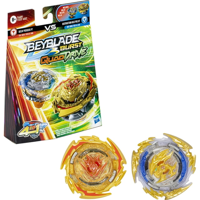 Peonza: Beyblade Burst, QuadDrive, Destruction Belfyre B7 y Decay Perseus P7