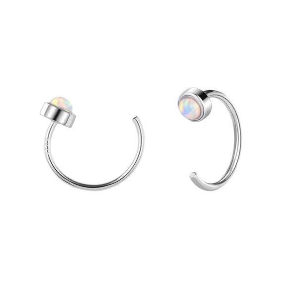 QQTDFG 1 Pair 20G 925 Sterling Silver Earrings Opal Half Hoop Earring for Women Jewelry-Silver