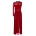 thumbnail image 6 of Miutii Kids Girls Lyrical Dance Dress Rhinestone color Block Leotard with Sheer Mesh Split Skirt Dance Clothes Burgundy 10, 6 of 7