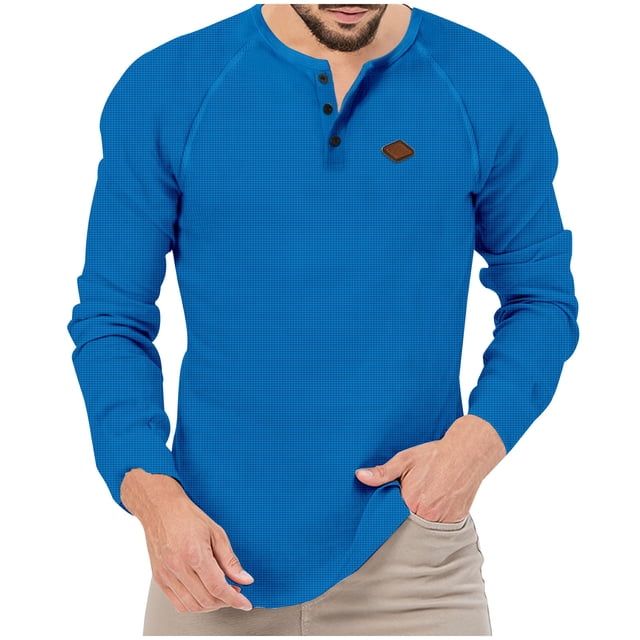 CHGBMOK Men's T Shirts Leisure Solid Color Button Shoulder Insertion Hoodless Long Sleeves,Sizes S-3XL