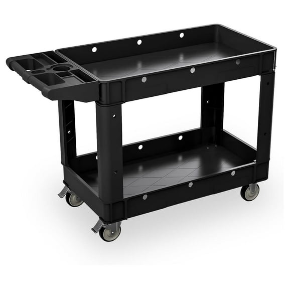 Utility Cart with Wheels - Heavy Duty Service Cart, Rolling Tool Trolley for Garage, Warehouse, Office, Restaurant, Ecommerce - 40" x 17.5" x 33.25" Black