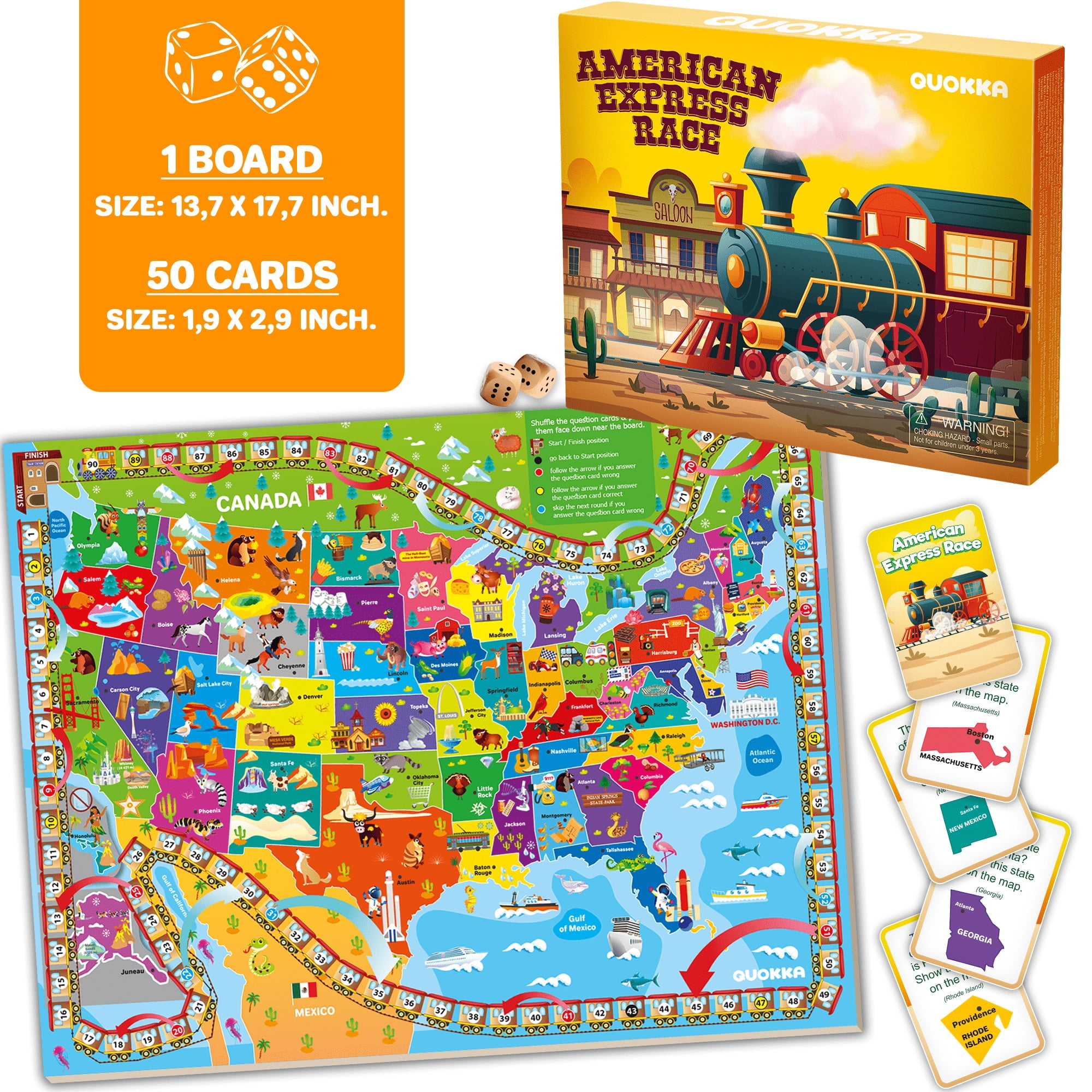 Quokka Learning Board Games for Kids 6-8 - Educational Trivia Cards Ages 8-12 - 3X Set World USA Map & Space