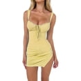 thumbnail image 3 of Gupgi Women Sleeveless Bodycon Dress Solid Color Bandage Ruched Slit Party Mini Dress Cocktail Nightclub Dress, 3 of 7