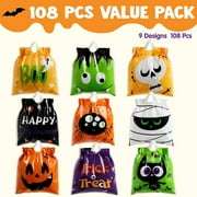 Joyfy 108 Pcs Halloween Treat Bags,Halloween Small Drawstring Candy Bags Goodie Bags Trick or Treat Bags Gift Bags,Halloween Bags Party Favors,Halloween Bags Bulk