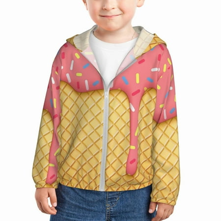 

Sun Hoodie for Kids Pink Ice Cream Long Sleeve Swim Fishing Shirts Sun Protection Zip Up Jacket Clothing Athletic Hoodie