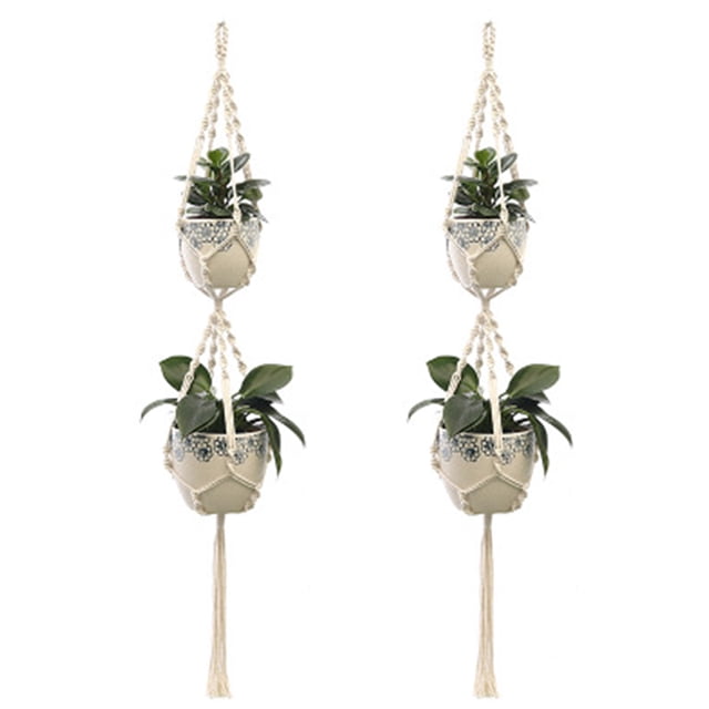 Freedo 2Pcs Macrame Plant Hangers Indoor Outdoor Hanging Planter Basket Cotton Rope Hand-knitted Flower Pot Net Bag STYLE 5