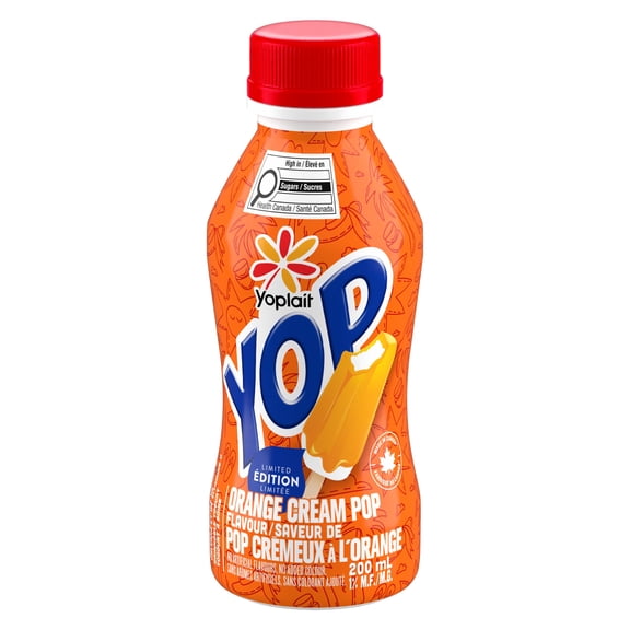 Yoplait Yop 1% Drinkable Yogurt, Limited Edition Orange Cream Pop, Yogurt Drink, 200ml