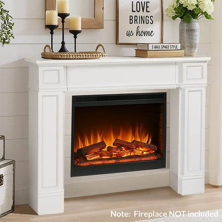 OUINCH 43.3" Fireplace Mantel, Freestanding Fireplace Surround with Leg for Electric Fireplaces, MDF Mantel Surround with Shelf for Living Room with Decorative Pattern, Anti-Tipping & Waterproof
