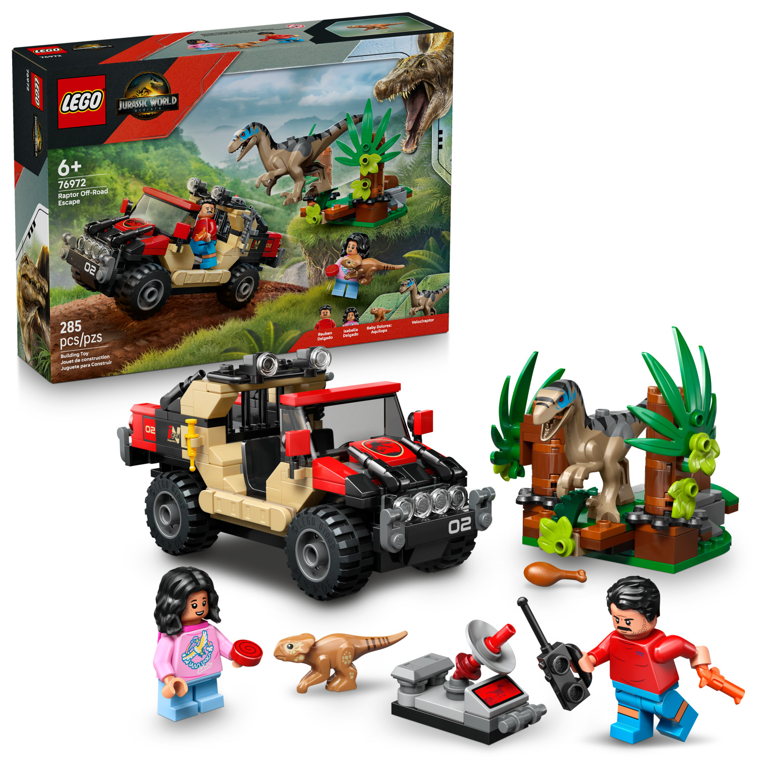 LEGO Jurassic World Raptor Off-Road Escape Dinosaur Toy - Building Playset & Learning Toy with Dinosaur Action Figures, Jurassic World Toy for Boys & Girls, Ages 6+ - Gift Idea for Birthdays - 76972