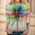 thumbnail image 2 of TSADFHJI Chandails en Molleton pour Femmes Sans Capuche Pull d'Été Imprimé Col Rond Manches Trois-Quarts T-Shirt Confortable Vert, 2 of 5