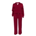 thumbnail image 7 of Mifsaly Travel Outfits for Women 2 Piece Sets Collared V Neck Long Sleeve Sweatshirt and High Waisted Wide Leg Sweatpants with Pockets Wine,XXL, 7 of 7