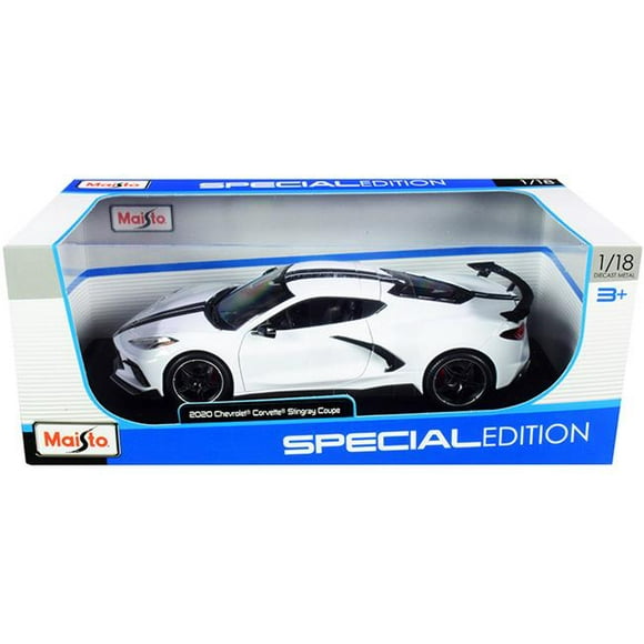 Maisto 31455w High Wing White with Black Stripes 1 by 18 Diecast Model Car for 2020 Chevrolet Corvette Stingray C8 Coupe