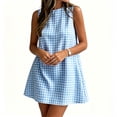 thumbnail image 5 of VBVC Women's Gingham Sleeveless Shift Mini Dress,Ladies Crew Neck A-Line Tunic Dress,Casual Summer Plaid Sundress For Women,Light Blue,S-2XL, 5 of 8