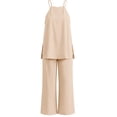 thumbnail image 6 of BADHUB Women 2 Piece Matching Lounge Sets Split Backless Tank Tops Wide Leg Pants Summer Outfits Tracksuit Beige M, 6 of 6