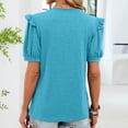 thumbnail image 4 of Cmfcve Women's Tunic Tops V Neck Puff Short Sleeve T Shirt Casual Dressy Blouses Solid Color Loose Fit Summer Blouse, 4 of 5