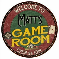 Matt's Game Room 12" Round Metal Sign Bar Kitchen Red Wall Décor 200120032092