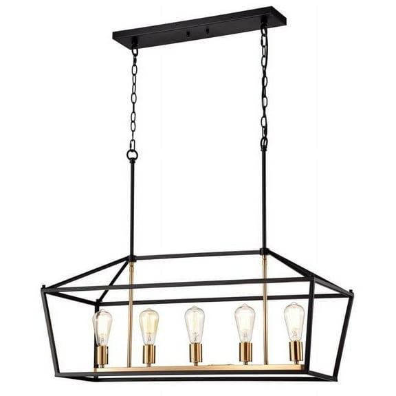 CHLOE Ironclad Industrial 5 Light Black Island Pendant Ceiling Fixture 36"