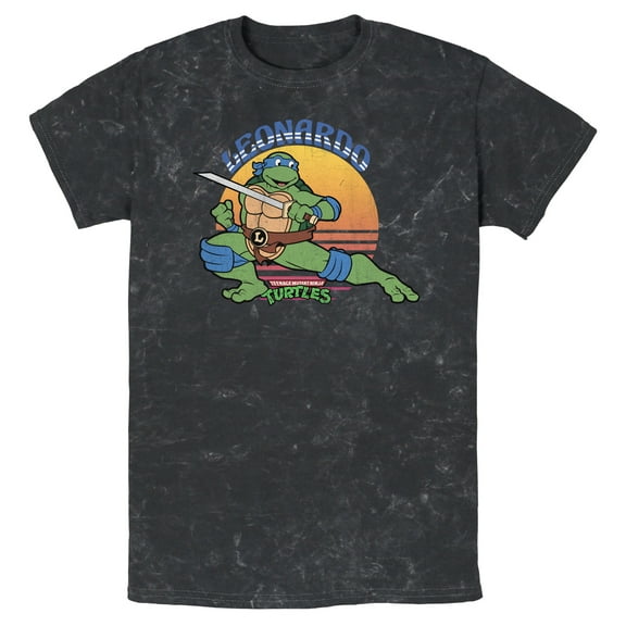 Men's Teenage Mutant Ninja Turtles Sunset Leonardo in Action  Graphic Tee Black Large