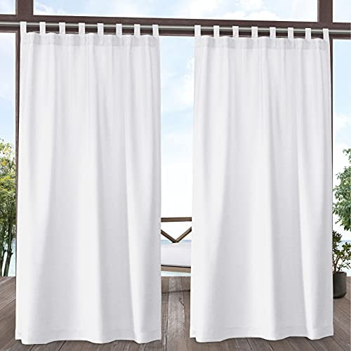 Exclusive Home Rideaux Biscayne Intérieur/extérieur Panneaux de Rideaux à Deux Tons Texturés à Pattes, 54"x120 Pouces, Blanc, Ensemble de 2