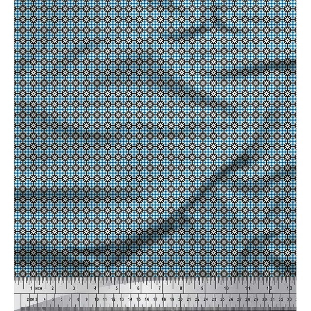 Soimoi Crepe Silk Fabric Geometric Small Print Sewing Fabric Yard 42 Inch Wide
