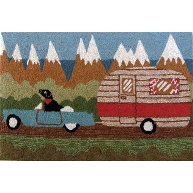 Liora Manne FTP23146906 Frontporch 1469-06 Camping Dog Green 24 x 36 In. Area Rugs