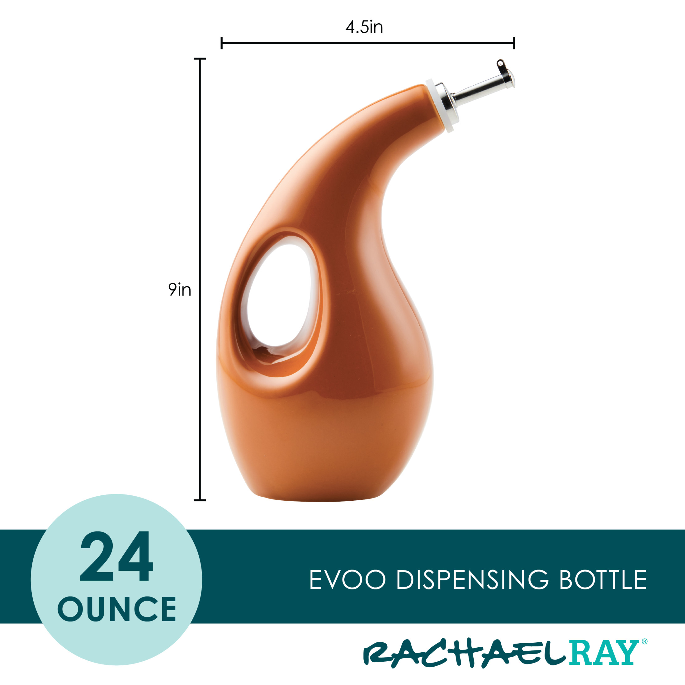Rachael Ray Ceramic EVOO Oil and Vinegar Dispensing Bottle, 24-Ounce, Pumpkin Orange - image 2 of 11